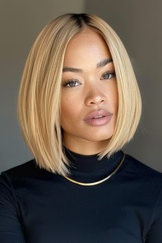 This hairstyle combines the timeless appeal of a classic bob with the radiant charm of honey blonde hues, creating a look that is both trendy and versatile. Blonde Bob Black Women, Honey Blonde Bob, Blonde Ambition, Blonde Bob Hairstyles, Classic Bob, Glam Chic, Honey Blonde Hair, Modern Glam