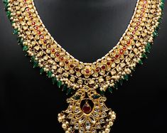 22k Gold Diamond Emerald Necklace, 22k Gold Ruby Necklace, Ethnic Diamond Jewelry, Gold Moughal Necklace, Jadau - Etsy Yellow Gold Kundan Necklace For Diwali, Kundan Yellow Gold Jewelry For Diwali, Diwali Kundan Yellow Gold Jewelry, 22k Gold Chandbali Necklace As Gift, 22k Gold Chandbali Necklace For Gift, 22k Gold Tilla Chandbali Necklaces, 22k Gold Chandbali Tilla Necklaces, 22k Gold Kundan Necklace For Festive Gift, Yellow Gold Kundan Chandbali Necklace