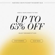 an email ad for the women's clothing store, up to 65 % off