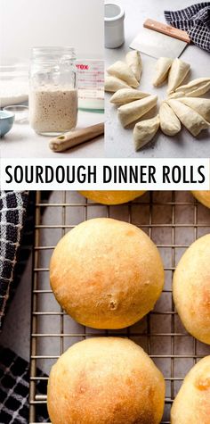 four different views of doughnuts on a cooling rack with cinnamon sticks and spices