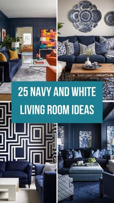 navy and white living room ideas