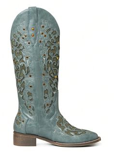 Step into style with our Rhinestone Cowgirl Chic Cowboy Boots! These boots feature beautiful embroidery and sparkling rhinestones, giving them a unique, eye-catching look. The chunky mid heel provides both comfort and height, making them the perfect choice for any occasion. Elevate your wardrobe with these chic and timeless boots. Color : Green Closure Type : Slip on Insole Material : PU Leather Lining Material : PU Leather Outsole Material : Rubber Upper Material : PU Leather Embellished Festival Boots For Fall, Embellished Festival Boots With Round Toe, Festival Embellished Boots With Round Toe, Western Boots With Rhinestone Rivets, Western Embellished Snip Toe Boots, Embroidered Cowboy Boots, Glamorous Christmas, Timeless Boots, Rhinestone Cowgirl