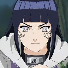 an anime character with black hair and blue eyes holding a cell phone in her hand