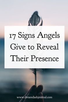 a hand holding a feather with the words 17 signs angels give to reveal their presence