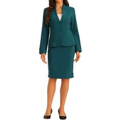 Allegra K 2pc Business Sets for Women's Collarless Blazer and Formal Pencil Skirt Suit Two Pieces Outfits Collarless Long Sleeve Lined Single Breasted Blazer Split Hem High Waist Invisible Zipper Side Pencil Skirt Regular Fit The pencil skirt complements the elegant business blazer perfectly and has a slimming effect that enhances your curves. This solid color 2 pieces outfit with the blazer, it also has a collarless neckline that makes it more modern and_ sleek. You can also wear it on special Luau Shirts, Wedding Pants, Business Skirt, Work Blazer, Office Dresses For Women, Skirt Suit Set, Preppy Dresses, Long Sleeve Blazers, Business Suit