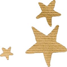 three wooden stars are shown on a white background