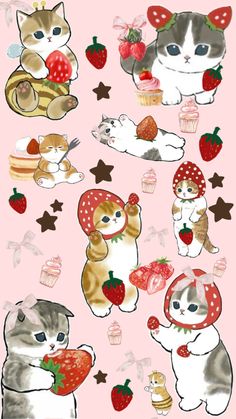 strawberrymoon🍓🌙 Cat Pattern Wallpaper, Cat Posters, Iphone Background Wallpaper, Kawaii Wallpaper