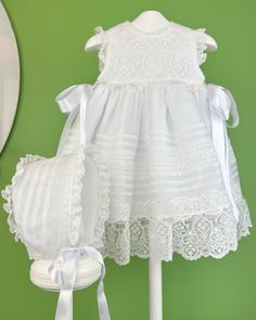 YoYo Boutique Baptism Brenda Dress with Bonnet White Lace Patchwork Baptism Dress, Vintage Baptism Dress With Lace Patchwork, White Baptism Dress With Lace Bodice For Dress-up, Cotton Baptism Dress With Lace Trim, Vintage Cotton Baptism Dress With Lace Trim, First Communion Dresses, Spanish Fashion, Baptism Dress, Communion Dresses