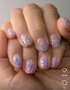 Nails With Pink Acrylic Powder, Simple Sparkle Nails, Shellac Nails Designs, Nail Art Paillette, Chunky Glitter Nails, Confetti Nails, Cute Gel Nails, Disney Nails, Sparkle Nails