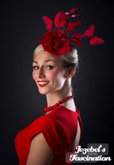 Fluttering Romance Red Rose Fascinator by JezebelsFascination Summer Faerie, Butterfly Headdress, Whimsical Costume, Flower Garden Party, Rose Fascinator, Tea Garden Party, Editorial Concept, Terrific Tuesday, Wedding Headwear