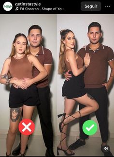 three different pictures of people posing for the camera