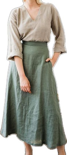 Green Long Skirt With Pockets, Green Maxi Skirt With Pockets For Spring, Green Linen Lined Skirt Bottoms, Green Maxi Skirt With Pockets For Summer, Linen Green Lined Skirt Bottoms, Flowy Green Maxi Skirt With Pockets, Green Linen Skirt For Summer, Summer Green Linen Skirt, Summer Linen Green Skirt