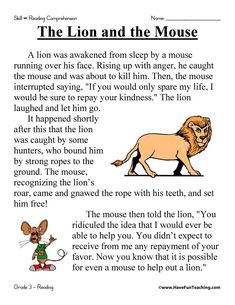 the lion and the mouse worksheet for kids to learn how to read it