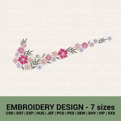 embroidery design 7 sizes with flowers and leaves