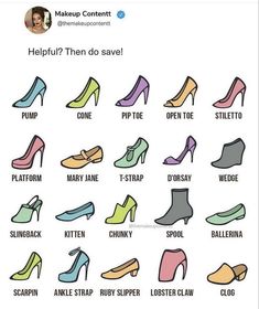 the different types of shoes that are in each woman's shoe size and color