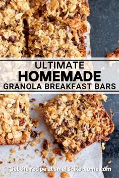 homemade granola breakfast bars with text overlay