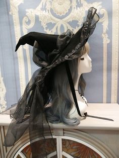 This price is for a hat only. Witch Hats Costume, Retro Witch, Black Witch Hat, Rose Thorns, Witch Costumes, Wizard Hat, Witch Dress, Pearl Lace, Magic Hat