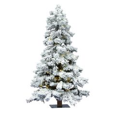 a white christmas tree with lights and snow on the branches, against a white background