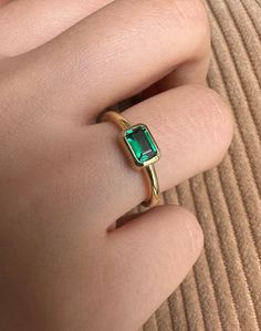 Emerald Ring, Emerald Engagement Ring, Baguette Ring, Gold Emerald Green Ring, Handmade Jewelry Women, Birthstone Ring, 14K Solid Gold Ring Dainty Emerald Cut Emerald Ring For Gift, Dainty Emerald Cut Emerald Ring As Gift, Yellow Gold Emerald Ring With Rectangular Stone For Gift, Emerald Birthstone Ring With Bezel Setting As Gift, Emerald Ring With Rectangular Stone As Gift, Emerald Cut Crystal Ring In 14k Gold, Emerald Cut Birthstone Ring For May Gift, Rectangular Emerald Ring With Bezel Setting As Gift, Emerald Cut May Birthstone Ring Gift