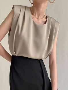 Versatile Sleeveless Office Vest, Versatile Sleeveless Vest For Office, Chic Sleeveless Tank Top For Office, Sleeveless Beige Blouse For Work, Sleeveless Beige Workwear Blouse, Sleeveless Office Vest Top, Beige Sleeveless Blouse For Workwear, Pretty Blouses, Women Tank Tops