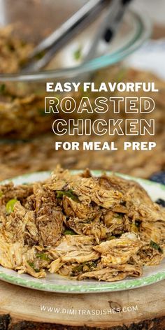 easy flavored roasted chicken for meal prepped in the slow cooker with text overlay