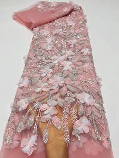 Elegant Pink Fabric With 3d Embroidery, Elegant Pink Sequin Fabric With Floral Embroidery, Pink Tulle Fabric With 3d Embroidery For Wedding, Pink Wedding Tulle Fabric With 3d Embroidery, Pink 3d Embroidered Fabric For Party, Pink 3d Embroidery Fabric For Party, Pink Embroidered Fabric With Floral Applique For Party, Embellished Tulle Fabric For Spring Wedding, Pink Fitted Sequin Fabric With Floral Embroidery