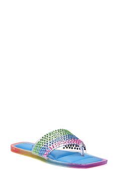 Poolside or cruising the city streets, this jelly-inspired flip-flop will put a glam strut in your step with its sparkly upper. Flat sole Synthetic upper, lining and sole Imported Flip Flop Slippers, Clutch Pouch, Sweaters And Leggings, Comfortable Sandals, Kids Boots, City Streets, Katy Perry, Handbag Backpack