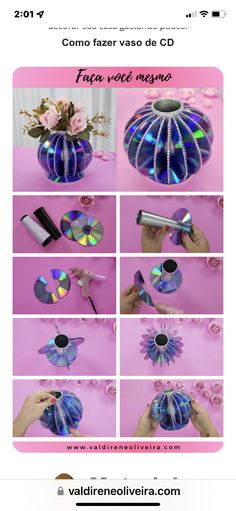 how to make a flower vase out of cd's