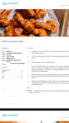 the website for buffalo cauliflower wings is displayed