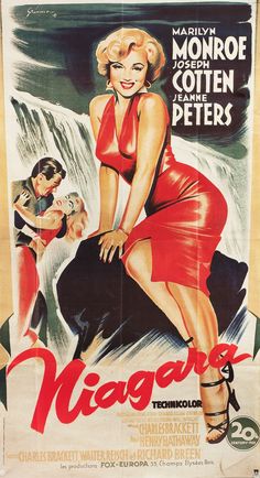 an old movie poster with a woman in a red dress