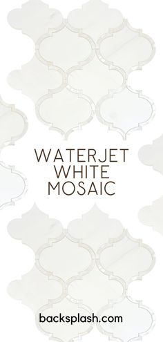 waterjet white mosaic tile with text overlay