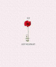 a red flower with the words, let we forget