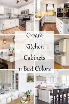 white kitchen cabinets with the words cream kitchen cabinets 11 best colors