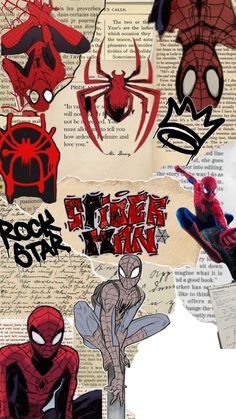 spider - man collage with various images and words