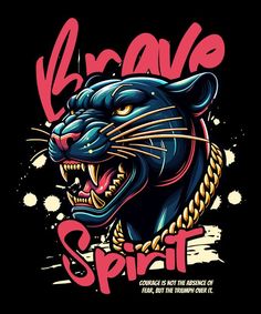 a black panther with the words brave spirit on it's chest and an image of a