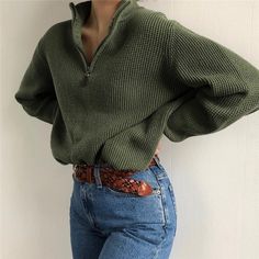 ⭐️ Sweatshirts, Solid Color Casual Loose Zipper Zipper Sweatshirt Looks Street Style, Zippered Sweater, Fall Fits, Mode Inspo, Maxi Skirts, 가을 패션, Outfit Inspo Fall, Inspiration Mode, Mode Vintage