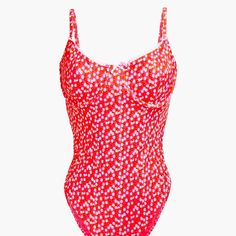 Swimsuit Underwired Cups Floral-Print Stretch-Polyester Bow-Detailed Adjustable Straps Picot Trims Pulls On Fully Lined Hand Wash Or Dry Clean Imported Sunscreen And Chlorine Can Discolor Swimwear. Please Follow Care Instructions 83% Recycled Polyester 17% Elastane Lined Red Swimwear For Spring, Red Lined Swimwear For Spring, Red Lined Body Swimwear For Spring, Red One-piece Tankini For Poolside, Red Stretch Swimwear With Floral Print, Fitted Red Printed Swimwear, Red Floral One-piece Swimwear, Red Floral Print Sleeveless Swimwear, Red Lined One-piece Swimsuit For Beach