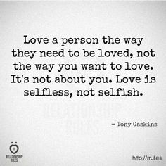 a quote from tony bakins about love and selfish