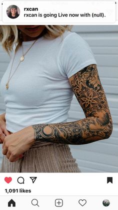 a woman with tattoos on her arm and arms is shown in the instagramt