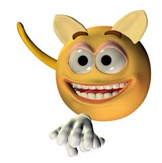 an emoticive yellow smiley face with big eyes and hands up in the air