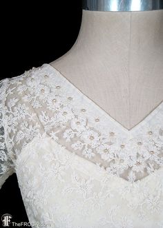 1950s embroidered mixed lace formal or wedding dress, pearl beads, tulle, silk satin bow waist, big Wedding Ball Gown With Lace Trim And Tulle, Debutante Ball Wedding Dress With Lace Trim, Lace Wedding Ball Gown With Lace Sleeves, White Lace Ball Gown With Lace Trim, Cream Lace Ball Gown For Wedding, Lace Gown With Lace Trim For Debutante Ball, Wedding Ball Gown With Lace Sleeves, Elegant Wedding Ball Gown With Lace Sleeves, Wedding Ball Gown With Lace Sleeves And Fitted Bodice