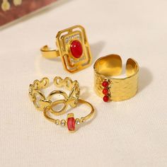 Material: Titanium Steel Size: Adjustable Opening Fashion Element: Circle, Ring, Line Style: INS Style Adjustable Red Metal Rings, Elegant Red Metal Rings, Red Metal Rings For Wedding, Valentine's Day Metal Ring Jewelry, Circle Ring, Lady In Red, Women Rings, Gold Plate, Plating