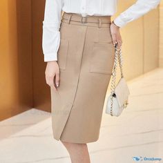 Orcajump - Professional Long Formal Skirt - Coffee-Colored Office Attire Pencil Skirt Colored Office, Long Skirt Formal, Silk Midi Skirt, Formal Skirt, Wrap Around Skirt, Office Attire, Coffee Colour, Formal Shirts, Dress Suits