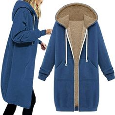 The classic fleece coat made of chunky soft and comfy material, giving you amazing an wearing experience. Solid color hooded zip up design outerwear with two pockets front to keep your hands warm in winter days. This Fashion Idoravan Jacket is perfect to wear with leggings, jeans, dresses or boots, which can help you get lots of compliments.The plus size tops and loose fabric blouse is perfect for the work, and you can also wear it for daily, vacation,holiday. Designed to give you ultimate comfort and warmth which is wardrobe essential in spring, fall and winter. To give you a better wear experience, these coats for women have various sizes for you to choose, fit for most women and girls.Please Refer to Our Size Chart for Specific Measurements to Achieve the Perfect Fit. Size: XXXL.  Color Hooded Sweater Dress, Long Sweater Coat, Suit Casual, Long Coat Jacket, Women's Hoodies, Women Jackets, Fashion Hoodies, Mua Sắm, Winter Coats Women