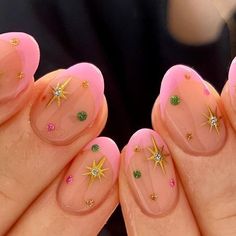 Star Burst Nails, Pink Star Nail Designs, Starburst Nail Design, Short Nails With Stars, Glastonbury Nails, Starburst Nails, Truth About Life, Biab Nails