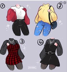 four different types of clothes, one with an over sized top and the other with short sleeves