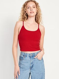 Fitted Ultra-Crop Ribbed Cami | Old Navy Vintage Cami, Satin Cami Top, Cotton Camisole, Womens Cami, Navy And Brown, Cropped Cami, Old Navy Women, Shelf Bra, Retro Dress