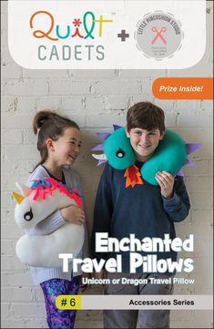 two children standing next to each other with an inflatable pillow on their back