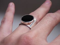 Onyx Geometric Ring Sterling silver  Made to order in by aforfebre, $45.00 Modern Black Enamel Jewelry, Modern Adjustable Black Jewelry, Modern Black Jewelry With Polished Finish, Modern Black Round Jewelry, Modern Black Jewelry With Black Enamel, Sleek Black Everyday Jewelry, Modern Black Jewelry, Modern Black Formal Jewelry, Handmade Modern Onyx Jewelry