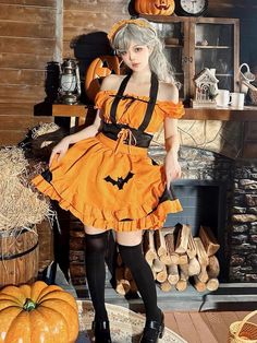 Maid dress set: Dress+Apron+Headwear Material: Polyester Color: Orange black, Orange purple Size: S, M, L, XL, 2XL, 3XL, 4XL, 5XL Unit: CM Bust Length Waist S 84 58 72 M 89 60 77 L 94 62 82 XL 99 64 91 2XL 105 66 96 3XL 110 68 102 4XL 115 70 108 5XL 120 72 114 * 1cm ≈ 0.3937 inchNote: There may be 2-3cm error due to ma Dress Apron, Witch Dress, Skirts Outfits, Purple L, Themed Events, Maid Dress, All Things Cute, J Fashion, Dress Set